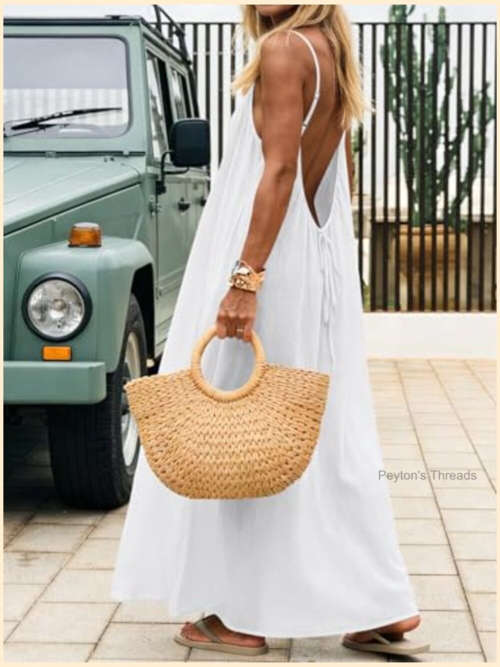 Spaghetti Strap Backless Cami Maxi Dress Loose Flowy Long Sundress - Picture 4 of 7